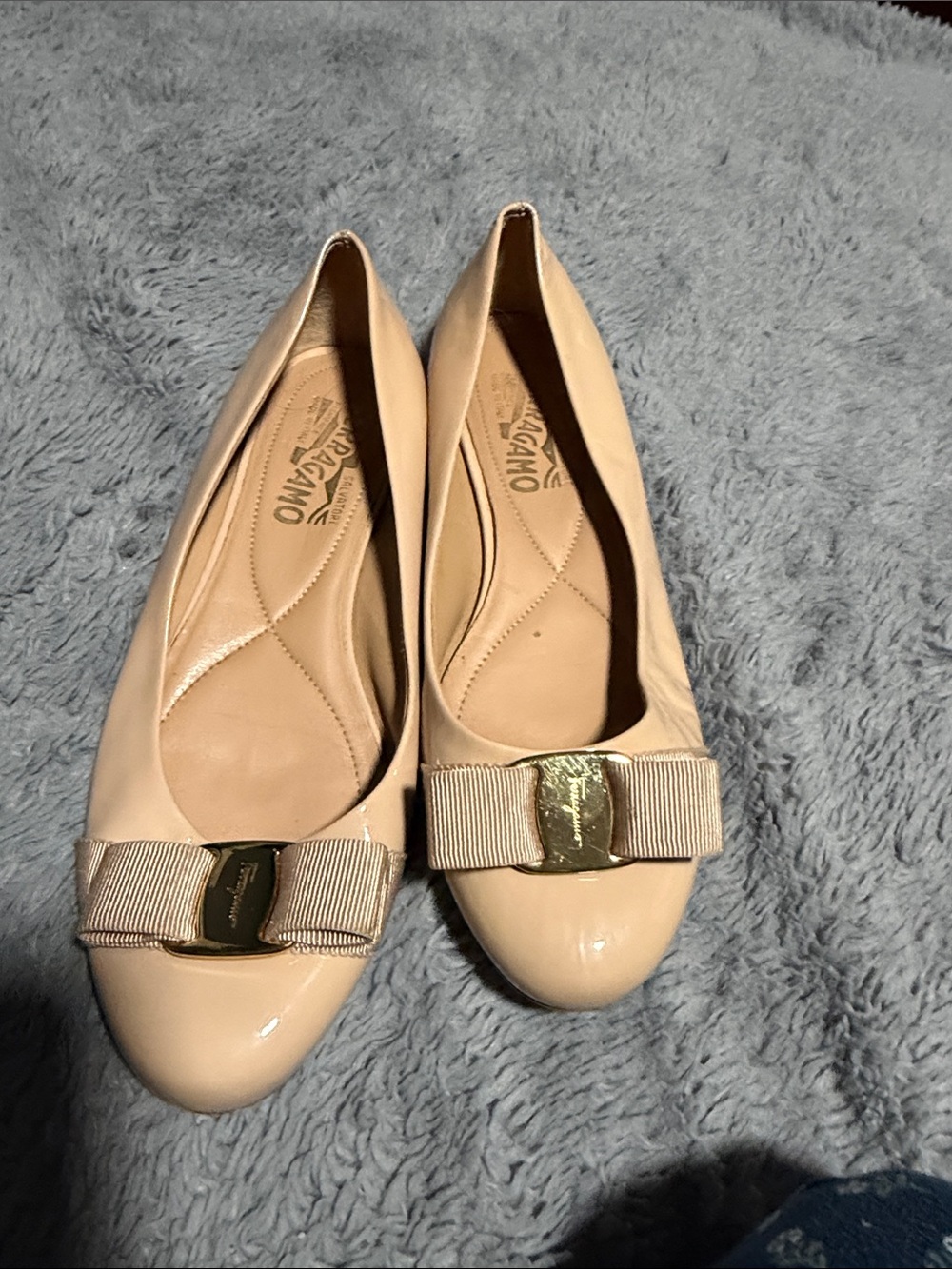 Salvatore Ferragamo Blush Patent Leather Vara Bow Flats